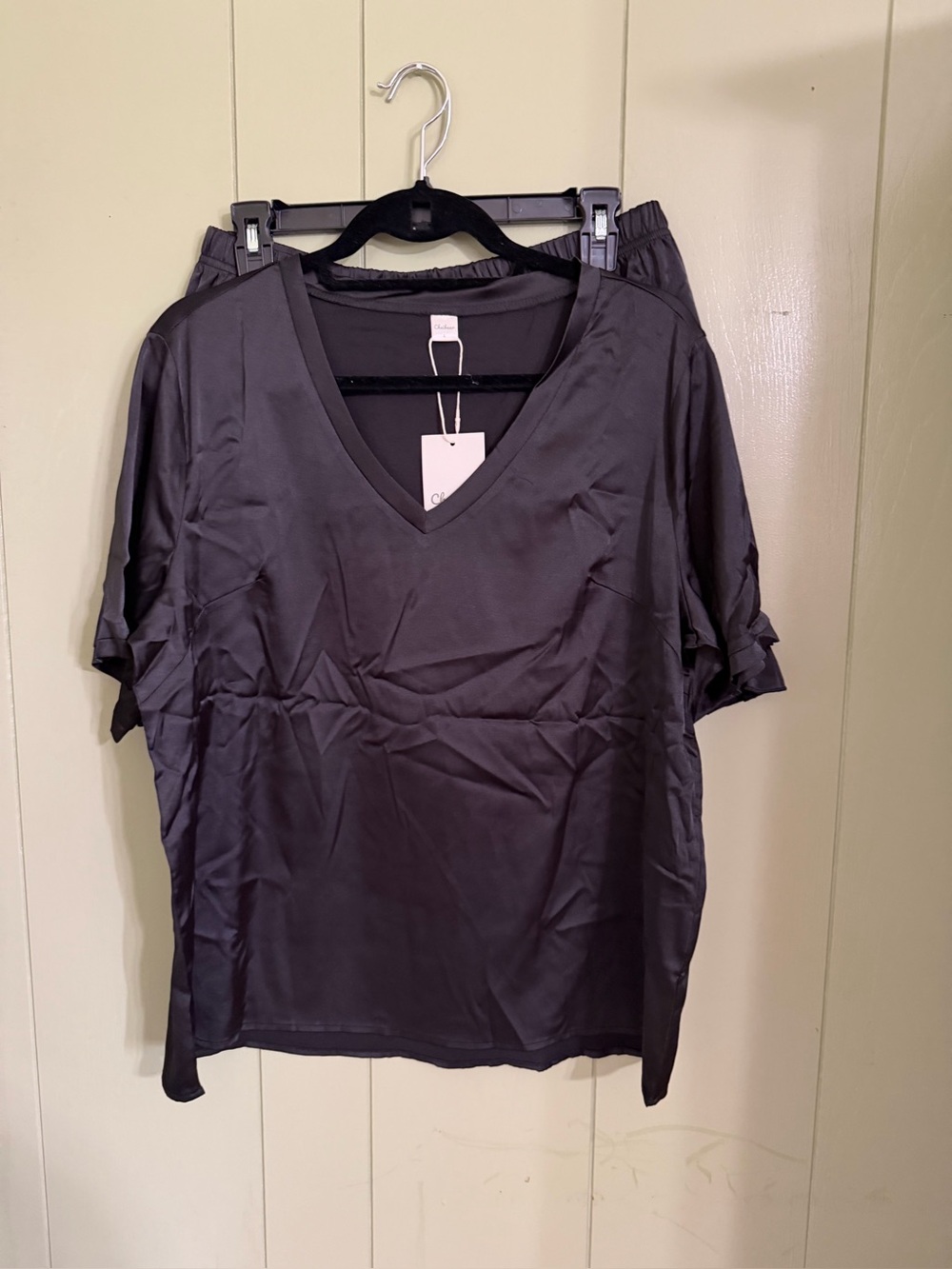 Black Satin V-Neck Women's PJ set